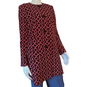 NINE WEST Women Button Front Black Orange Jacket Overcoat A Line Sze 10 Like New